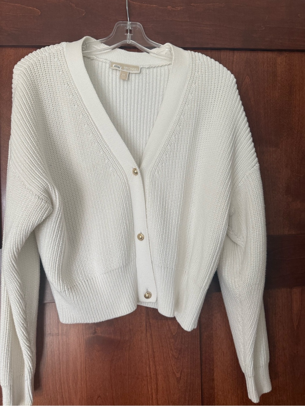 Michael Kors White Knit V-Neck Button Cardigan